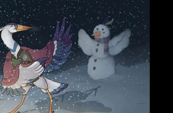 Heron and Snowman Winter Wallpaper HD