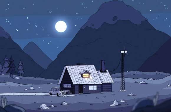 Hilda-Inspired Moonlit Mountain Cabin