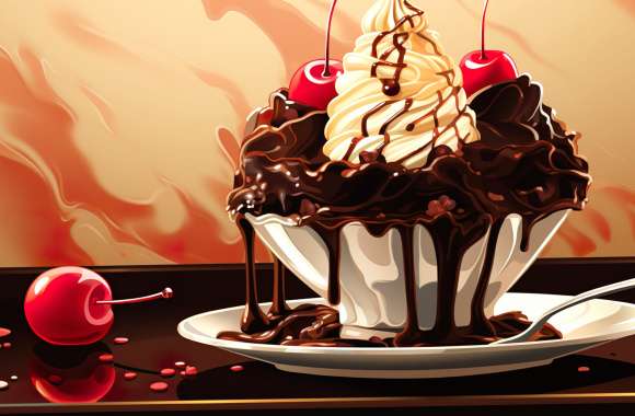 Hot Fudge Sundae Illustration Wallpaper