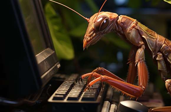 Humorous Praying Mantis Typing - wallpapers hd quality