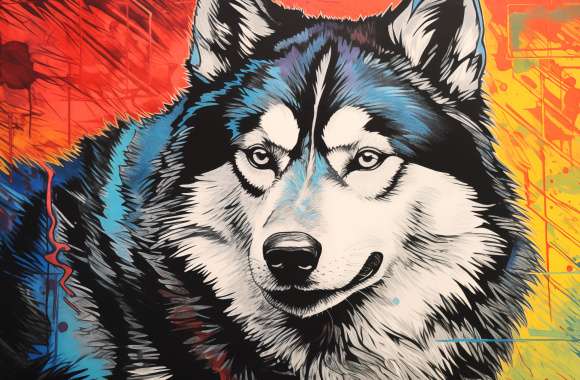 Husky Dog HD Artistic Wallpaper - Colorful Canine Desktop Background