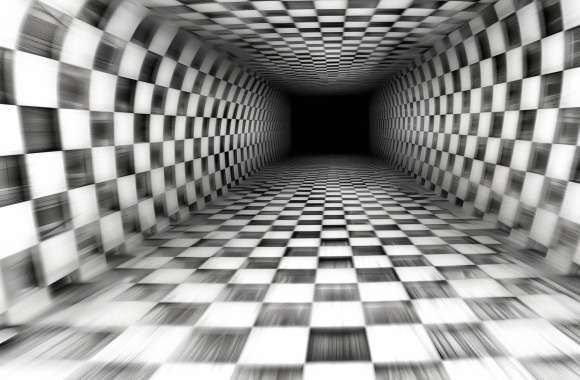 Hypnotic Checkered Tunnel - Black & White Abstract