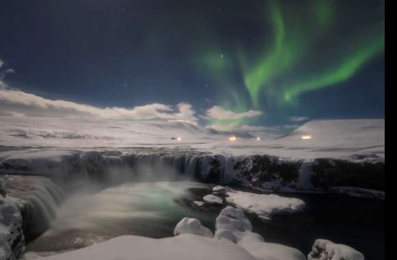 Iceland Aurora Borealis Nature Goðafoss