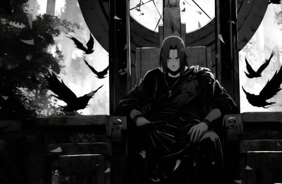 Itachi Uchiha Manga Sitting on a Trhone Wallpaper