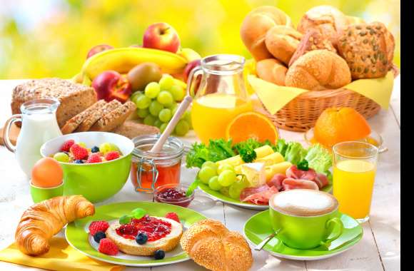 Juice Coffee Viennoiserie Fruit Still Life Food Breakfast wallpapers hd quality