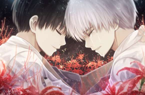 Ken Kaneki Crying with Flowers - HD Tokyo Ghoul Wallpaper