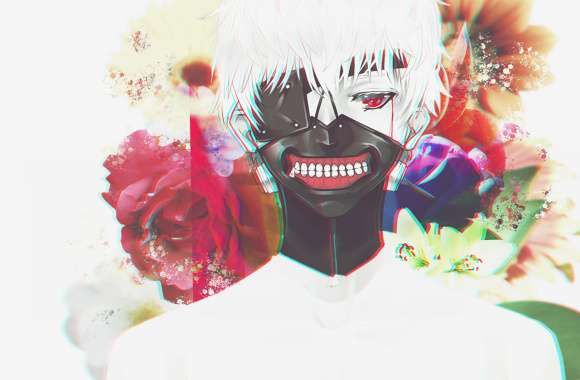 Ken Kaneki Tears and Flowers in Tokyo Ghoul