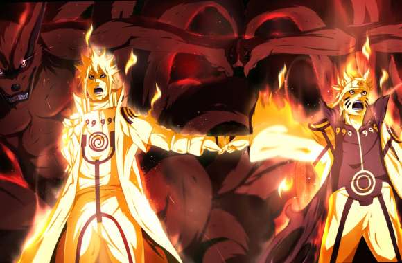 Kurama, Minato, and Naruto Epic HD Anime Wallpaper