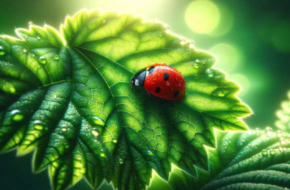Ladybug on Green Leaf