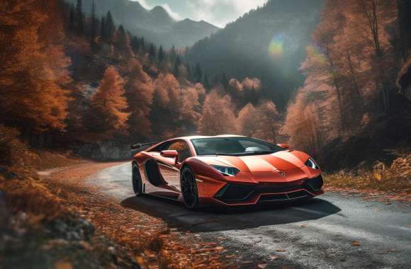 Lamborghini Aventador Autumn background