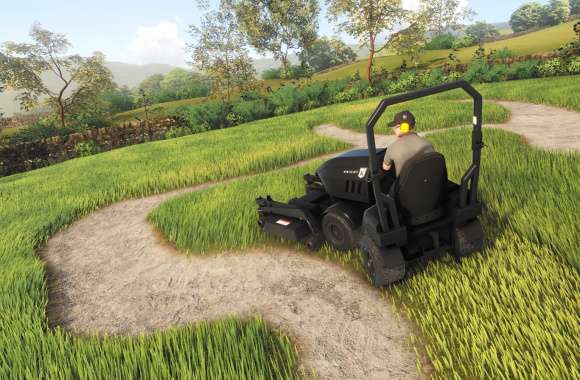 Lawn Mowing Simulator Game - Mower on Lush Lawn