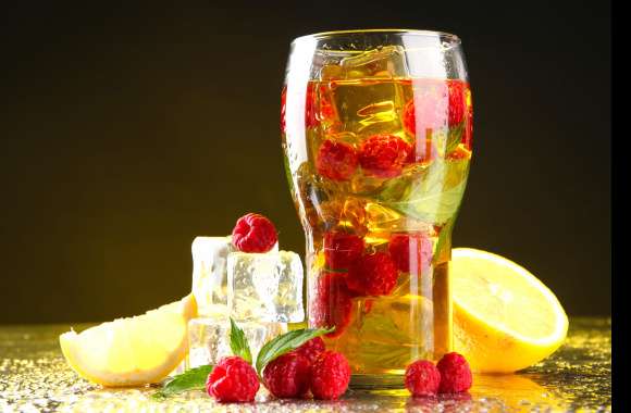 Lemon Ice Cube Fruit Raspberry Glass Food Drink