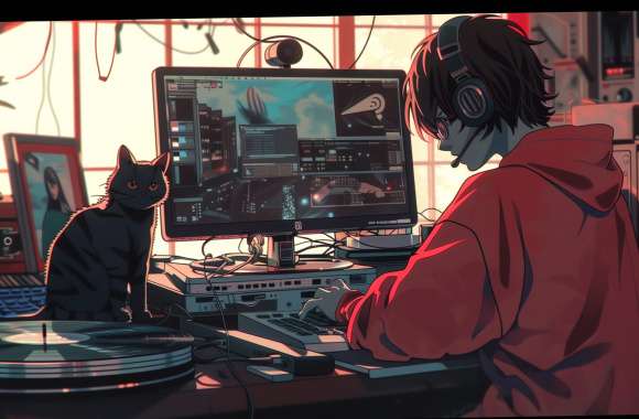Lofi Anime Room Cat & Creator wallpapers hd quality
