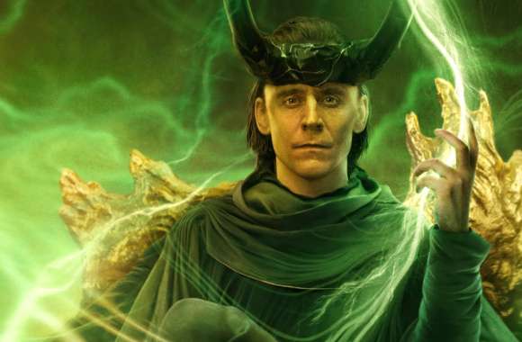 Loki in Action - Mystic Green Background