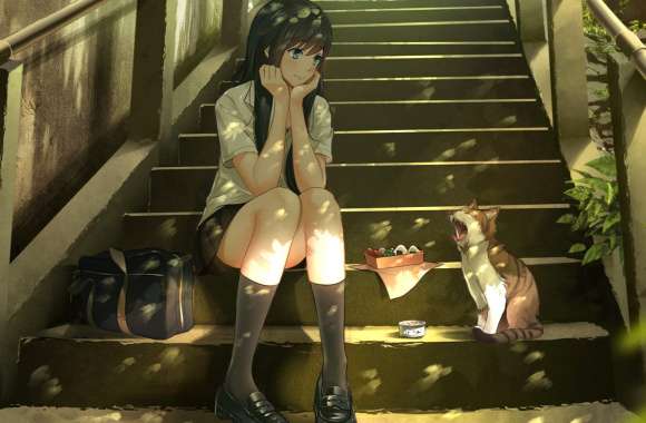 Lunch on the School Stairs - Anime