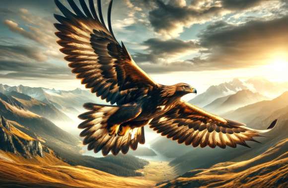 Majestic Eagle Soaring Over Mountains