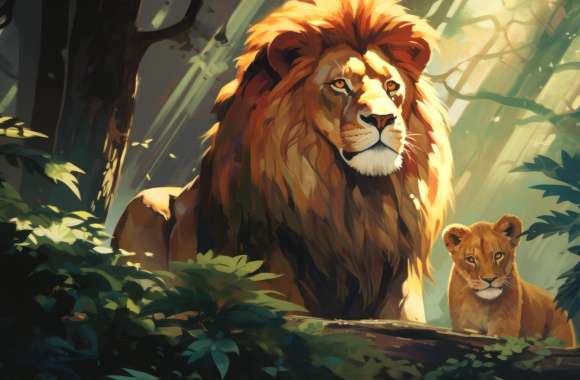 Majestic Lion and Cub AI Art wallpapers hd quality