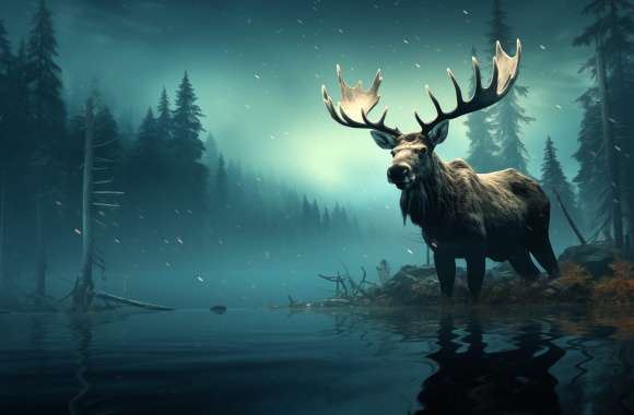 Majestic Moose in Misty Forest