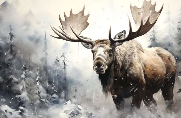 Majestic Moose in Snowy Forest