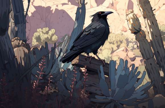 Majestic Raven in Forest -