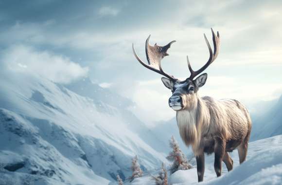 Majestic Reindeer in Snowy Mountains