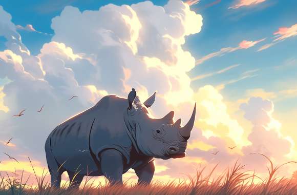 Majestic Rhino at Sunset