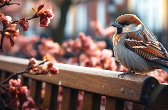 Majestic Sparrow on a Bench - HD Bird Wallpaper wallpapers hd quality