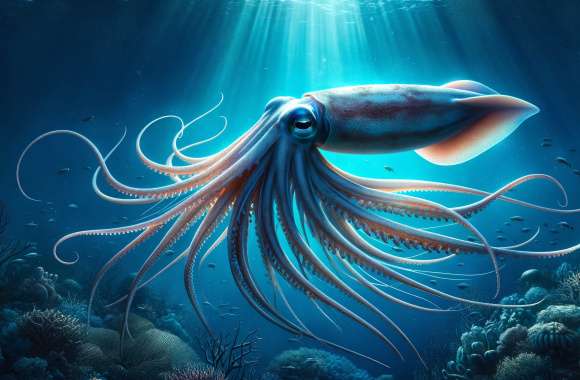 Majestic Underwater Squid - HD Ocean Life Wallpaper