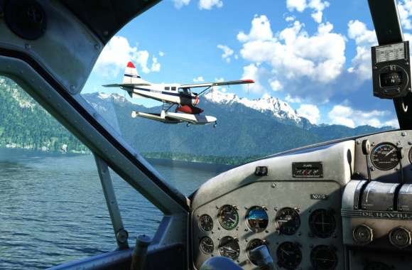 Microsoft Flight Simulator - Cockpit View Over Scenic Lake