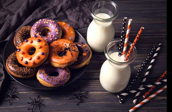 Milk Halloween Food Doughnut wallpapers hd quality