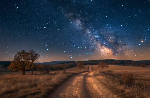 Milky Way Night Road -