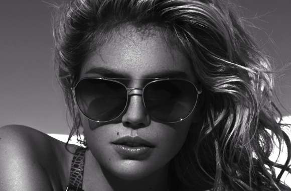 Monochrome Black & White Glasses Face Celebrity Kate Upton wallpapers hd quality