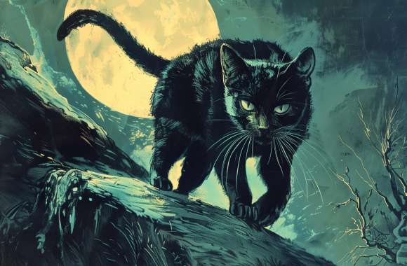 Moonlit Black Cat -