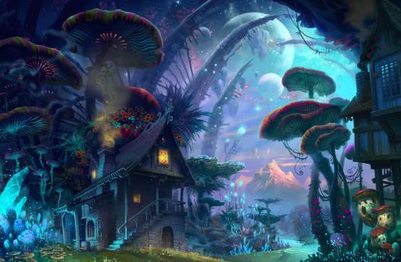 Moonlit Fantasy Mushroom House -