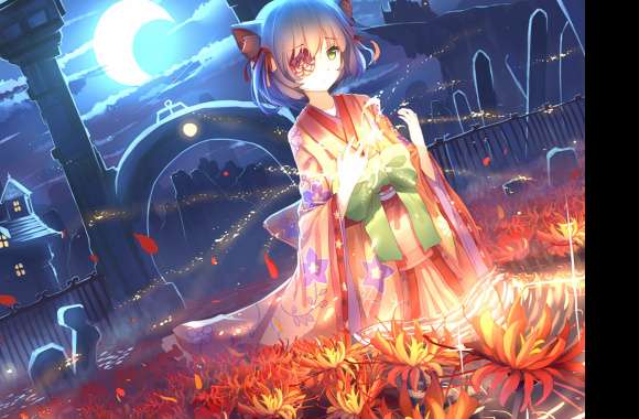 Moonlit Yukata Nekomimi - HD Anime Wallpaper