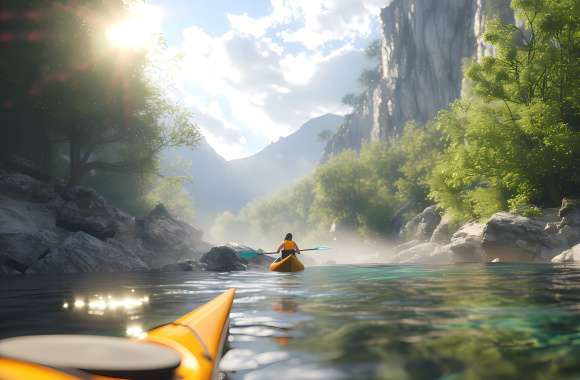 Morning river kayaking wallpapers hd quality