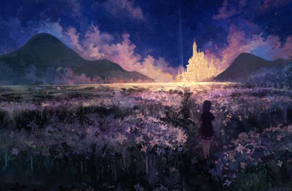 Mountain Cloud Castle Flower Anime Original