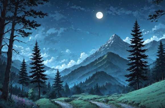 Mountain Moon Scenery landscapes