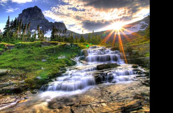 Mountain Sunrise Waterfall