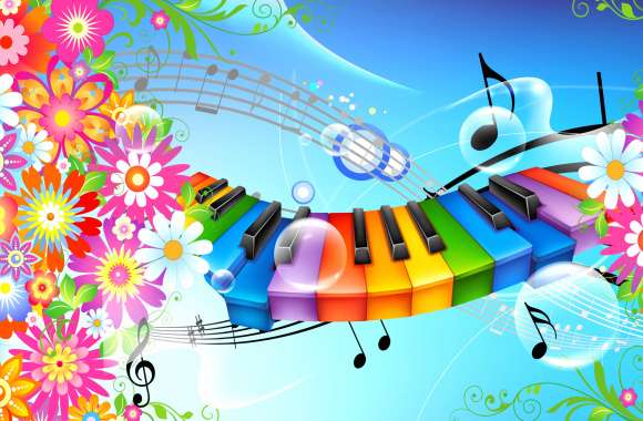 Musical Note Colorful Flower Keyboard Vector Music Artistic