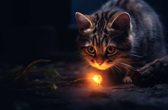 Mysterious Cat and Glowing Light -