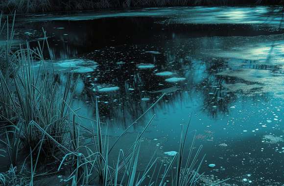 Mystic Blue Pond Duotone Wallpaper