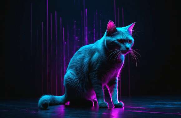 Neon Cat Cute Blue Purple Cute Cat