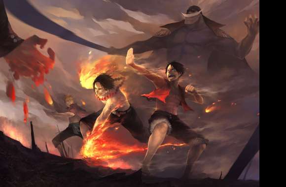 One Piece Luffy, Ace, Marco, and Whitebeard Battle
