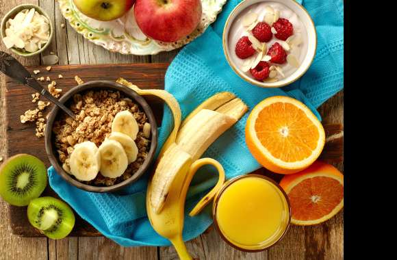 Orange (Fruit) Kiwi Muesli Banana Juice Fruit Still Life Food Breakfast