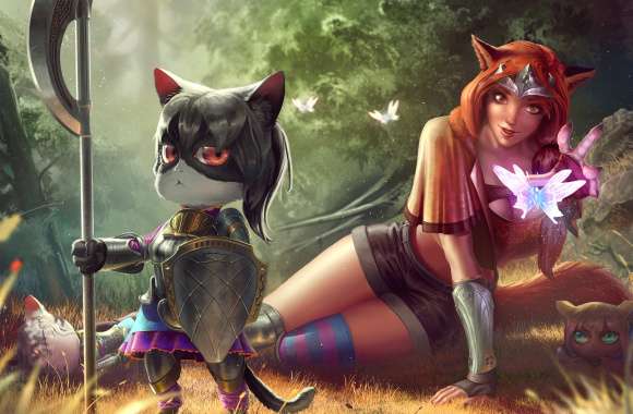 Orange Hair Orange Eyes Butterfly Warrior Cat Animal Ears Fantasy Woman Fantasy Warrior