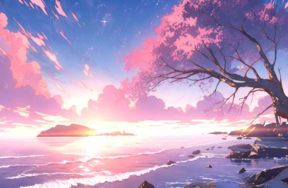 Pink Aesthetic Anime Landscape Wallpaper