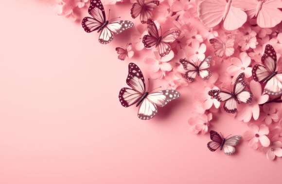 Pink Aesthetic Flowers And Butterflies Wallpaper