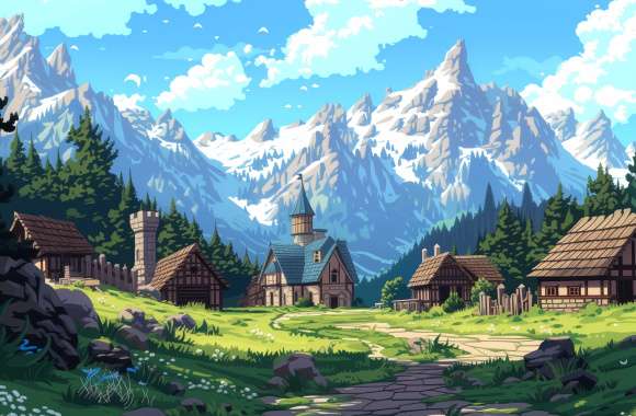 Pixel Art Mountain Village - Nature Town