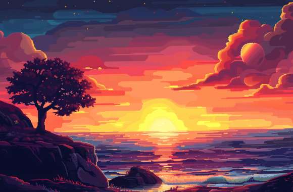 Pixel Art Sunset Serene Nature